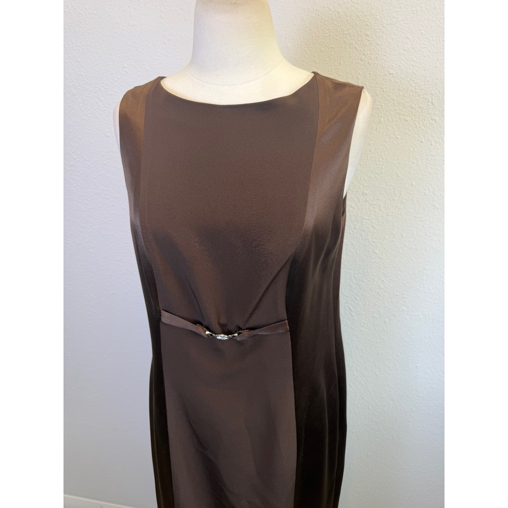 Rickie Freeman 100% Silk Brown Drape Sleeveless Gown Sz 8 Formal Cocktail Glam - Picture 2 of 9